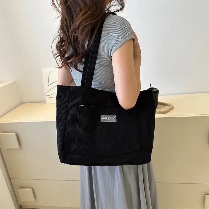 Sac à Main en Velours Côtelé pour Femme, Simple, Solide, de Grande Capacité, Fourre-Tout, Sous les B