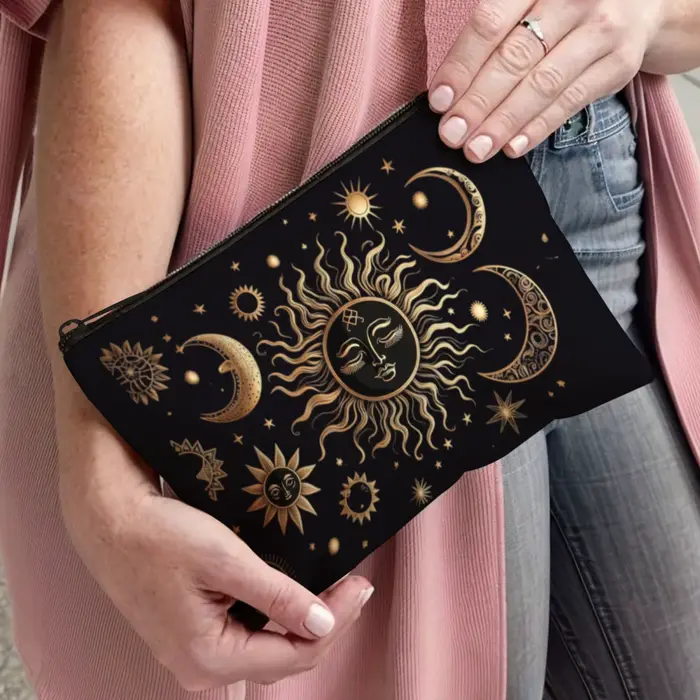 Sac à cosmétiques magique soleil-lune-étoile ambiance mystique exotique cadeau idéal pour les amateurs de thème