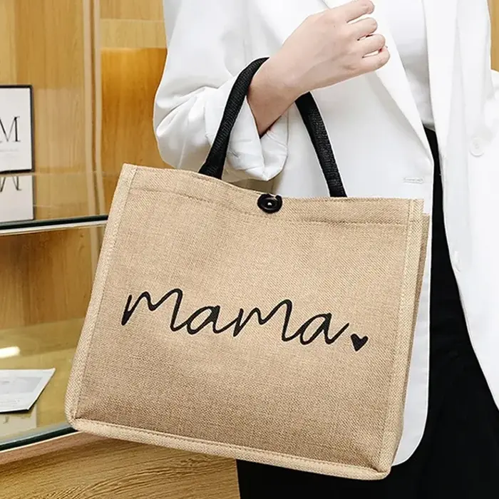 Femmes sac fourre-tout mode maman lettre impression lin sac à main grande capacité bébé sac à couches décontracté