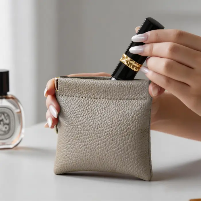 Pochette de rangement en cuir PU à fermeture à pression BUYLEMO Litchi Grain