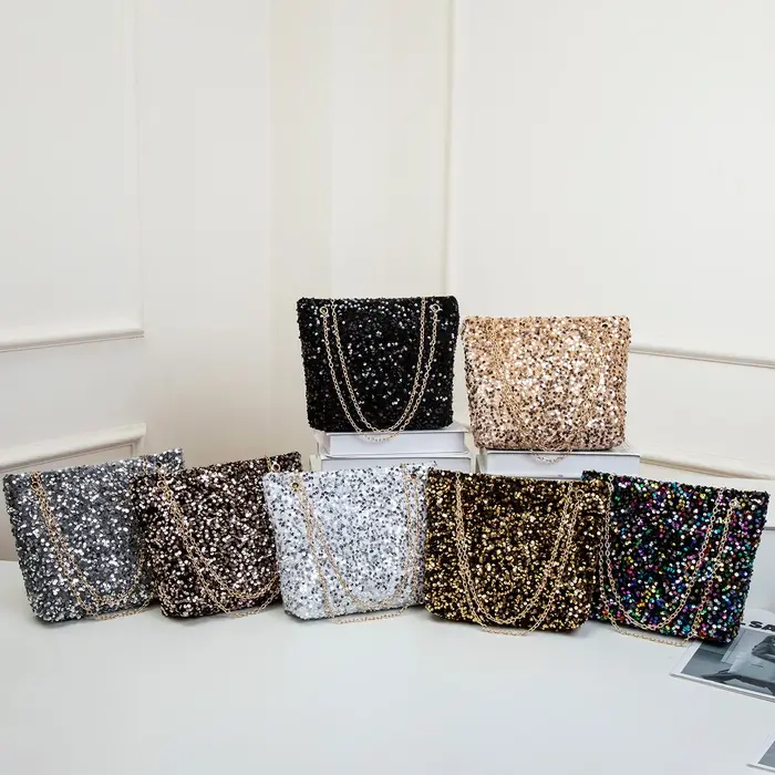 Pochette à bandoulière carrée à paillettes pour femmes