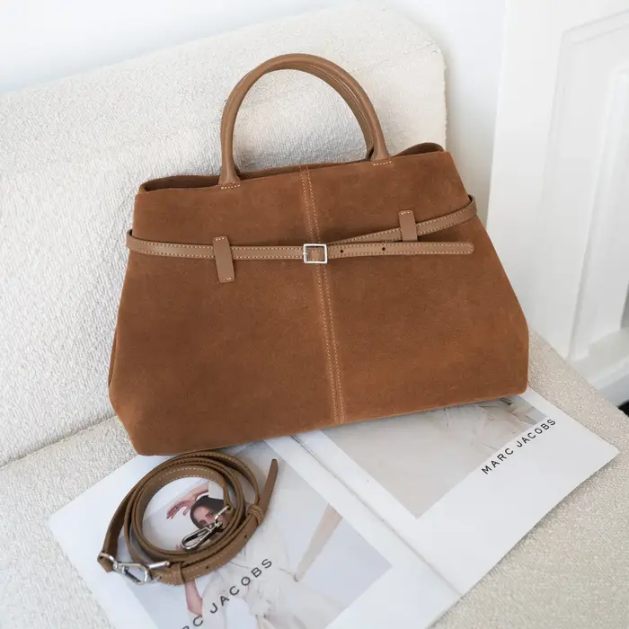 Sac à Main Chamois en Peau de Vache pour Femme, Fourre-Tout Assressenti, Cuir group, Chameau, Sans L