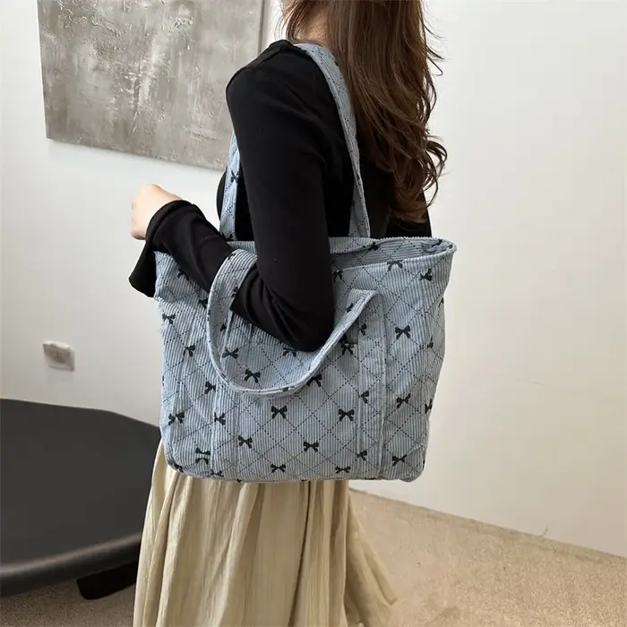 Sac fourre-tout en velours côtelé à motif d'arc