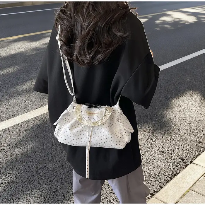 Sac fourre-tout en dentelle à pois grande capacité