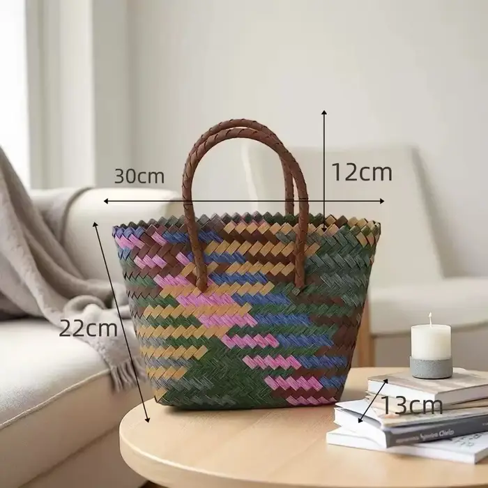 Sac à main rétro marron panier en osier sac fourre-tout pour femme ville style simple sac à provisions en PVC sac à bandoulière printemps été Gif...