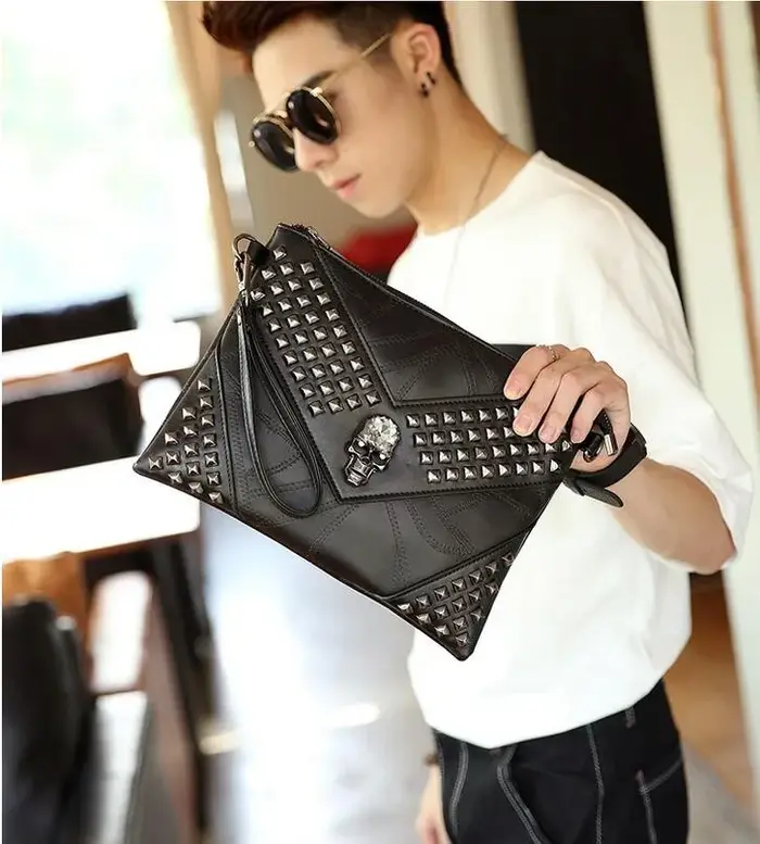 Sac à main crâne pour hommes, sac à main à Rivets, sacs de marque en cuir de luxe, pochette envelopp