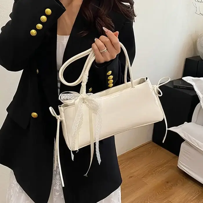 Sac à bandoulière multicolore tendance en cuir PU avec nœud papillon