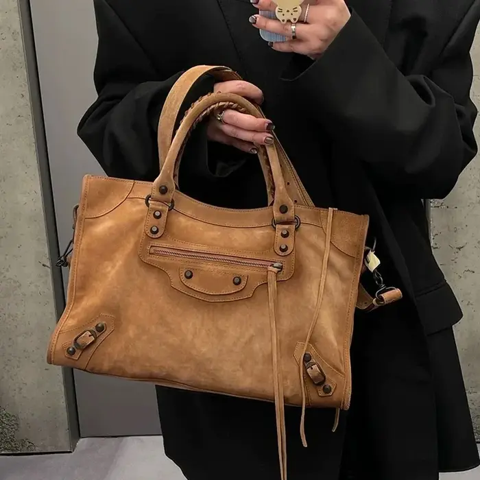 SHELKSBAG 2026 Automne – Sac à bandoulière en daim pour femme, style rétro et tendance, grande capac