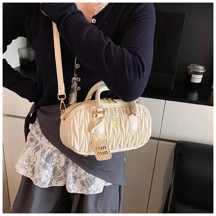 Sac bowling texturé vintage 2026 Nouveauté, Sac à main chic plissé à poignée supérieure, Sac bandoul