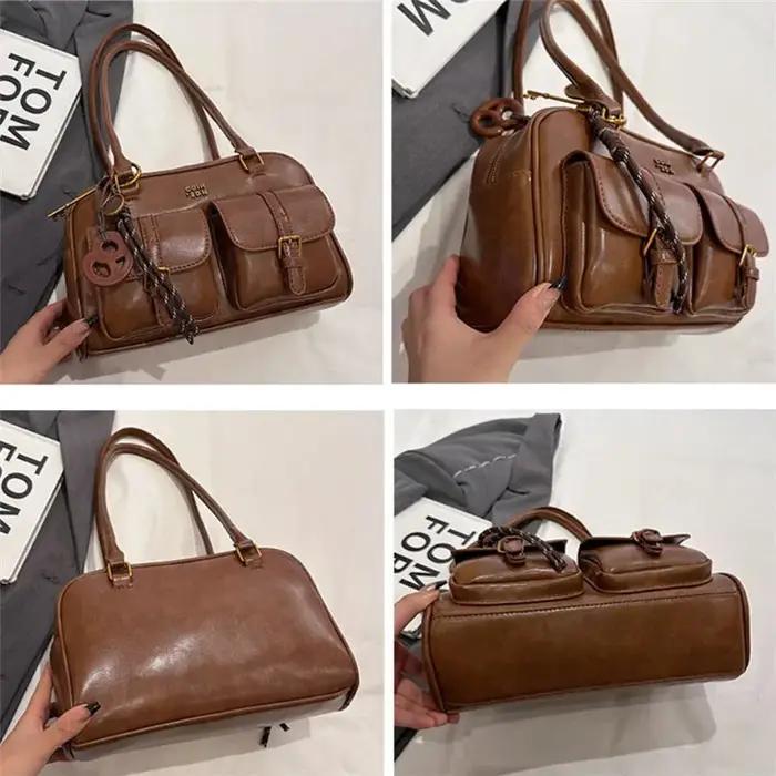 Sac à bandoulière fourre-tout multi-poches pour femmes avec matériel et lettre dorés