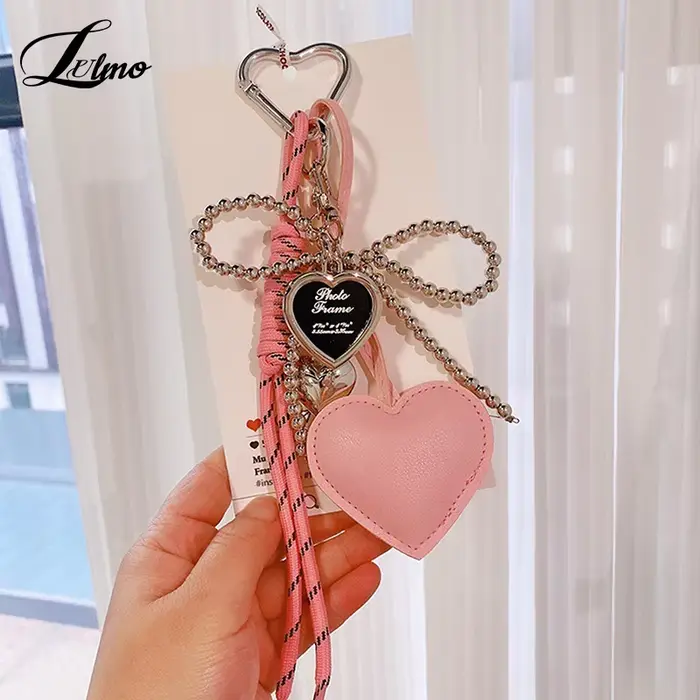 Porte-clés à pampilles en forme de cœur d'amour, breloque de luxe, fait à la main, créatif, nœud papillon, mignon, brillant, accessoires de sac