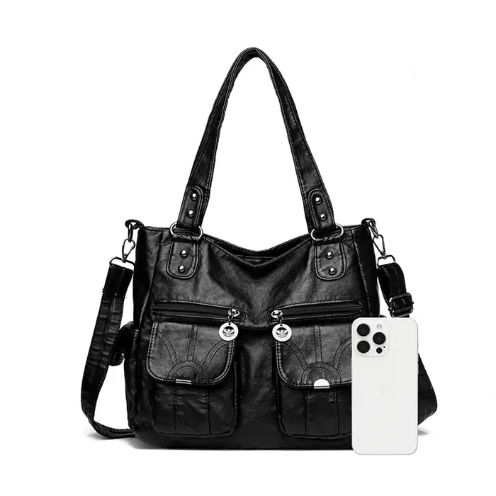 Sac fourre-tout à bandoulière en cuir lavé grande capacité pour femme