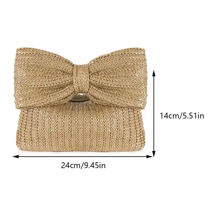 Pochette tissée en paille avec nœud pour femme