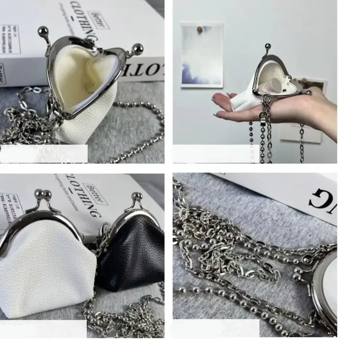 Sac bandoulière en cuir PU français avec chaîne métallique