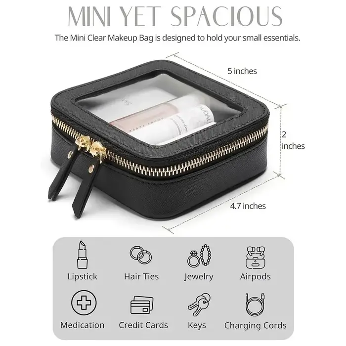 Mini trousse de maquillage transparente en Faux cuir Pu Saffiano végétalien