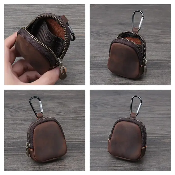 Mini porte-monnaie en cuir PU avec mousqueton