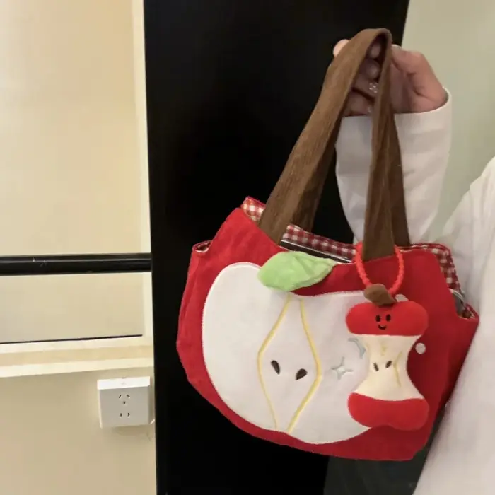 Sac à main pomme rouge créatif et mignon en velours côtelé, sac à bandoulière élégant en toile pour 