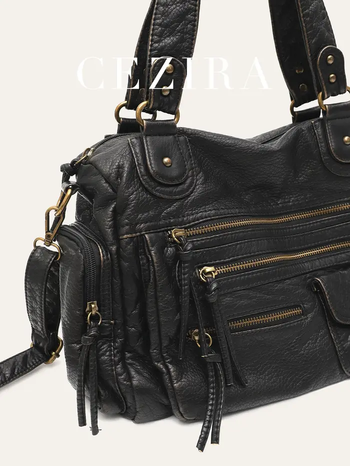 Sac à Bandoulière Vintage Unisexe en Cuir PU Délavé pour Femme