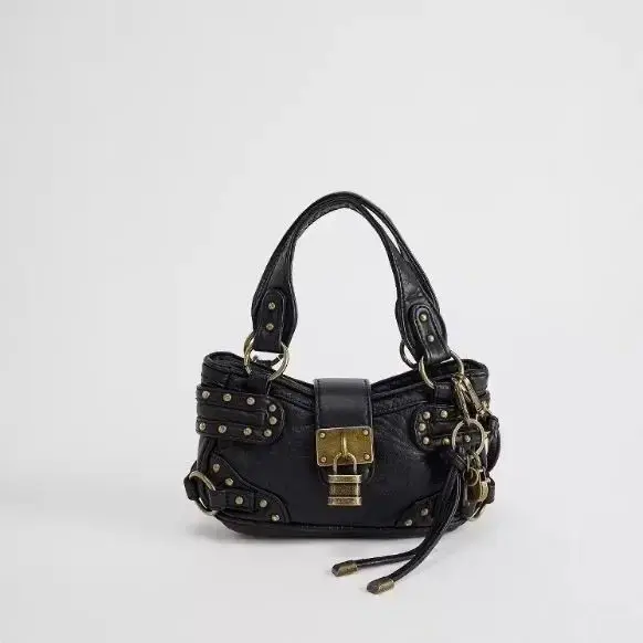 Nouveau Vintage Rivet noir sac de messager portefeuilles femmes haute rue poignée en cuir Mini sac Y