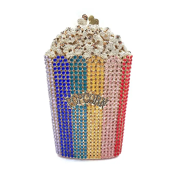 Pochettes en cristal pour femmes, popcorn élégant, sac à main de fête, sacs de soirée rouges, pocomm