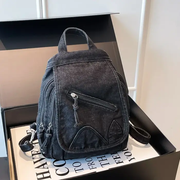 Rétro grande capacité lavé denim simple sacs à dos femmes trajet fourre-tout sac 2025