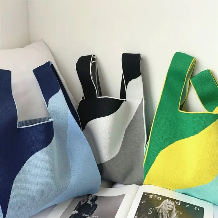 Sac à main en tricot à motifs géométriques réutilisables pour femme