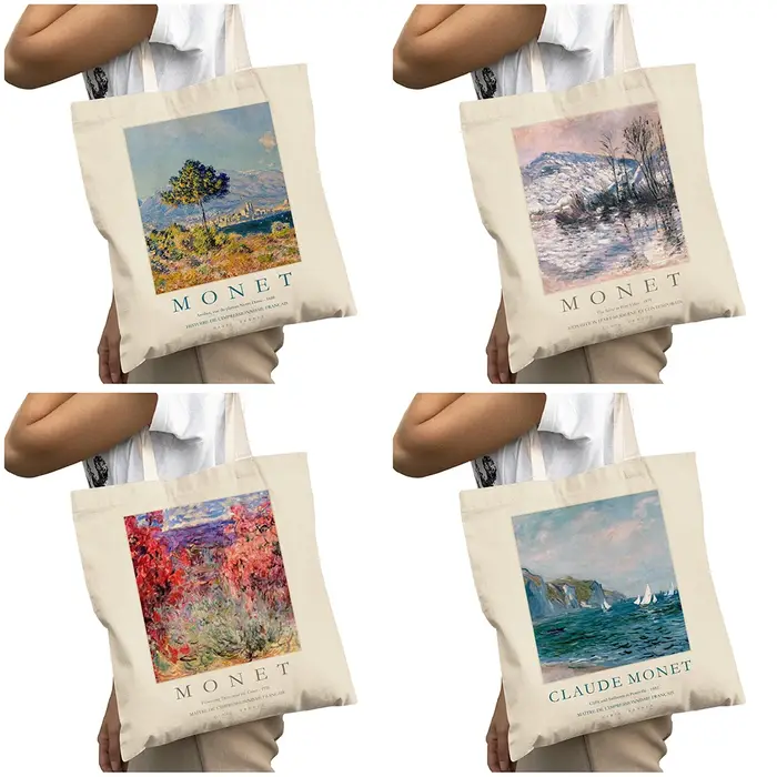 Vintage Claude Monet fille épaule fourre-tout sac à main dame sacs à provisions paysage exposition Art femmes grand sac de shopping 40x45 cm