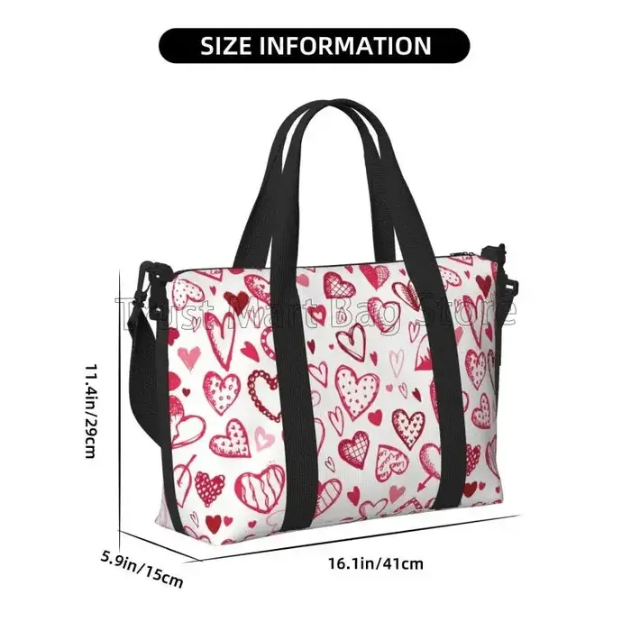 Sac polochon de voyage à motif coeurs d'amour pour femmes