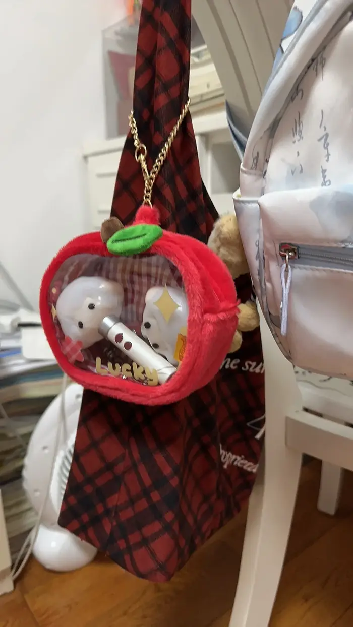 Pochette de poupée en forme d'étoile et de pomme de 10cm, sac pendentif ItaBag, sac de poupée Transparent, sac d'exposition extérieur en PVC, pochette en peluche transparente