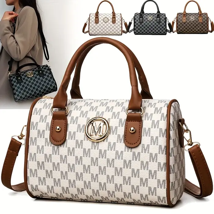 Women Alphabet Shoulder Bag with Golden "M" Logo