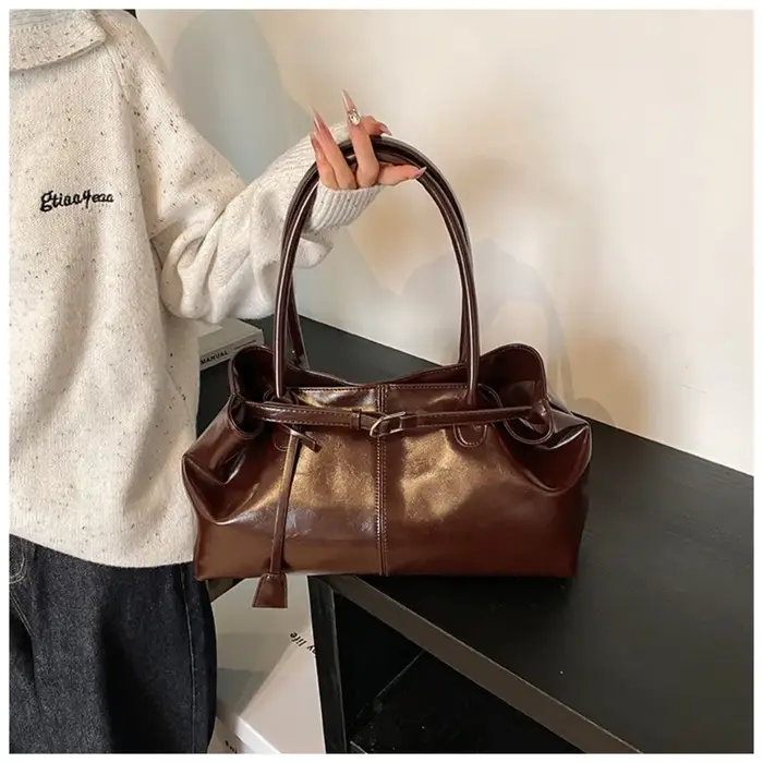 Nouveau Sac à main en cuir PU huile grande capacité sac à bandoulière décontracté sac fourre-tout multifonctionnel femmes