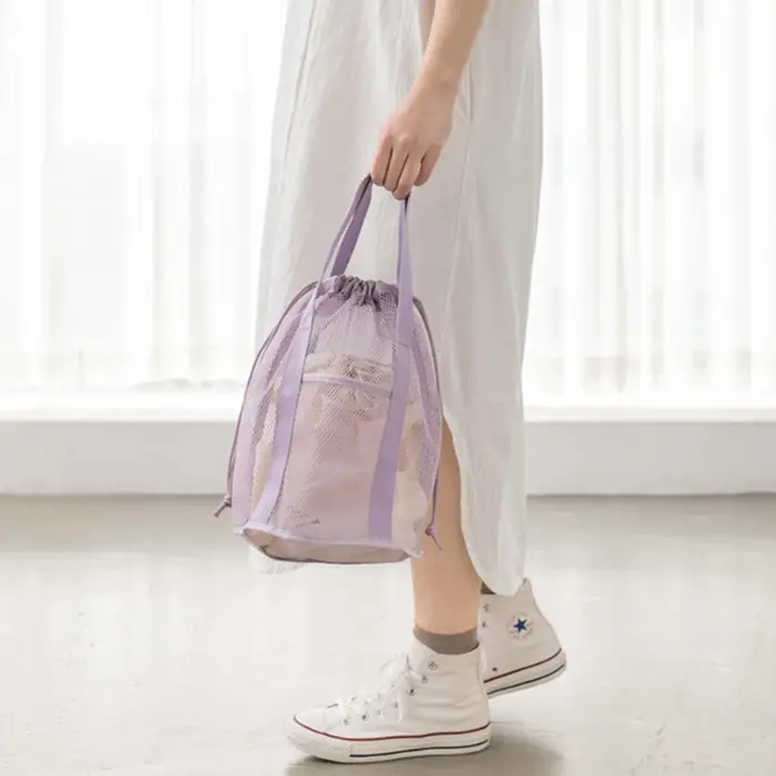 Sac de plage en filet avec cordon de serrage