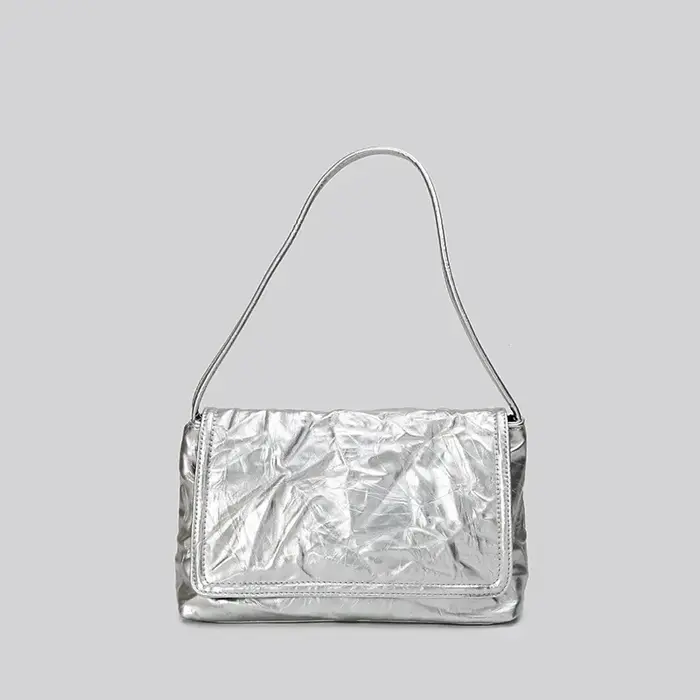 Sacs à main plissés en cuir PU pour femmes, sacs à main à rabat argentés, sac à ati elles pour femme