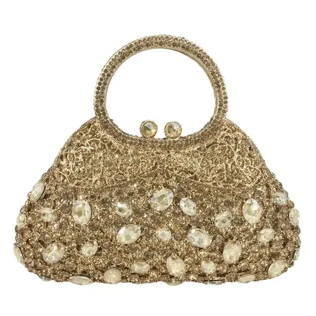 Boutique De FGG femmes sacs à main De soirée dorés poignée supérieure pochettes en cristal fourre-tout en métal