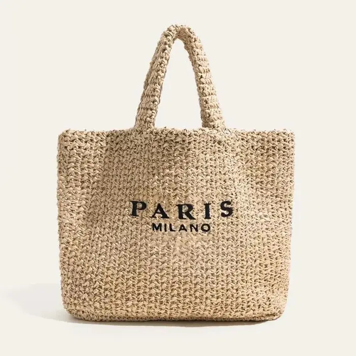 Sac à main en raphia pour femmes, fourre-tout en paille crochet fait à la main, grande capacité, tis