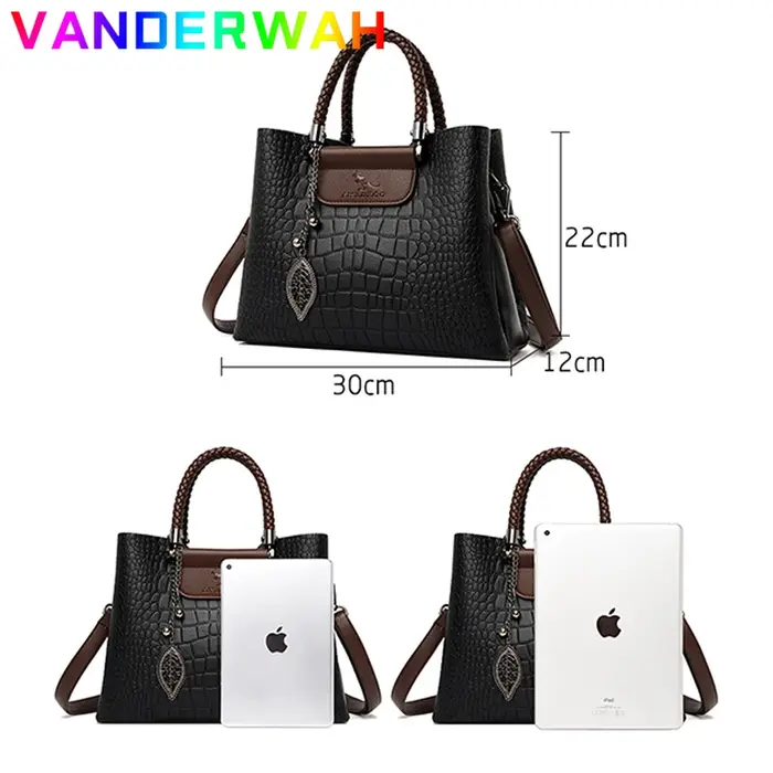 Sac à bandoulière en cuir de marque 3 couches Alligator pour femmes