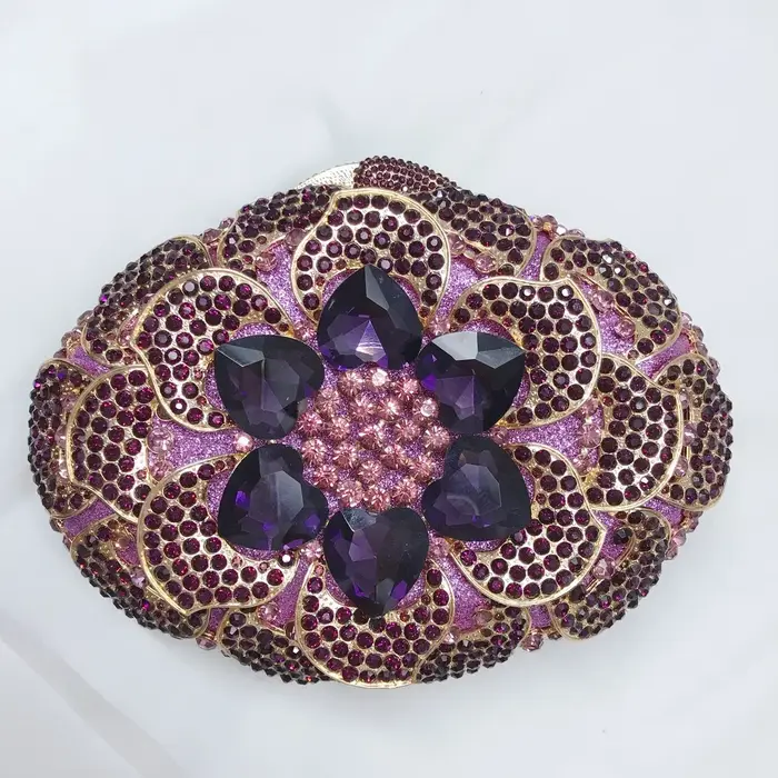 Boutique Fuchsia rose femmes cristal pochette sac à main fleur strass soirée Minaudiere sac mariée f