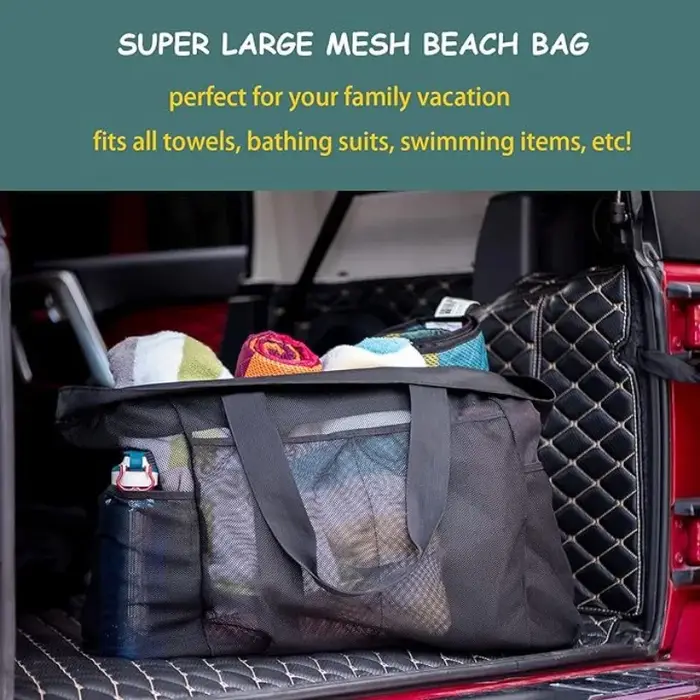 Sac fourre-tout de plage à capacité géante | Conception pliable légère et imperméable avec poches zippées