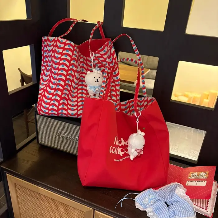 Sac fourre-tout en toile à motif ondulé réversible