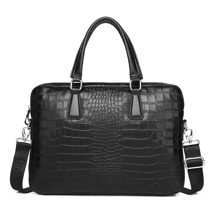 Sac pour ordinateur portable en cuir véritable gaufré crocodile, sacoche d'affaires pour homme, sac