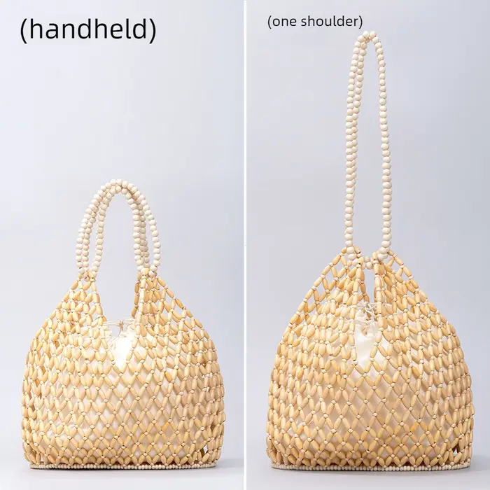 Sac à main tissé à la main avec perles pour femmes, sac à bandoulière exquis en perles de bois ajour