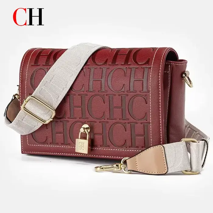 Sac bandoulière CH pour femme en cuir PU avec fermoir métallique décoratif