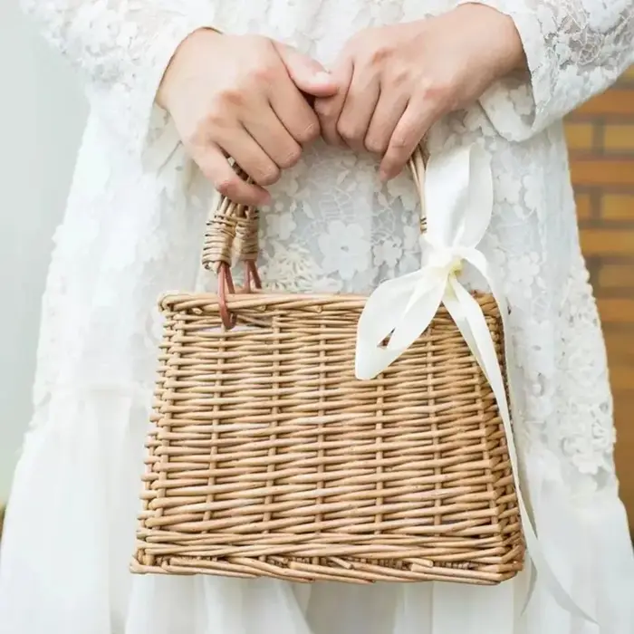 Panier de fleurs en osier Style rustique tissé sac à main fait