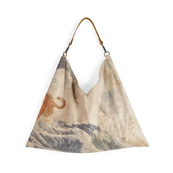 Sac à bandoulière vintage Ukiyo-e pour femme Maden avec sangle en cuir véritable