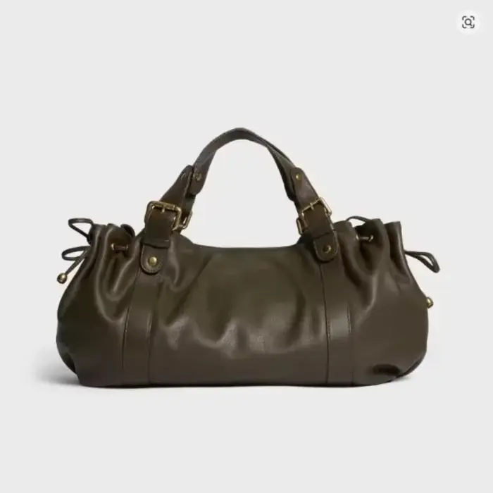 Sac fourre-tout vintage en cuir souple plissé avec cordon de serrage