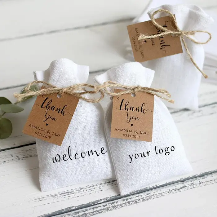 Sacs cadeaux en lin et coton avec Logo imprimé personnalisé