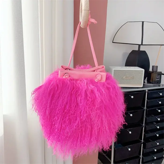 Nouveau Sacs à main en fourrure mongole femmes sac seau
