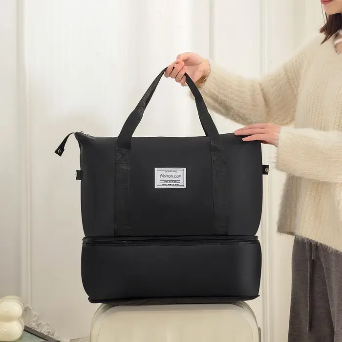 Sac de voyage double couche pliable et à la mode promotionnel ; Sac à main multifonctionnel organisateur de sac à bagages ; Sac de maternité extensible portable léger ; Sac de sport unisexe de séparat