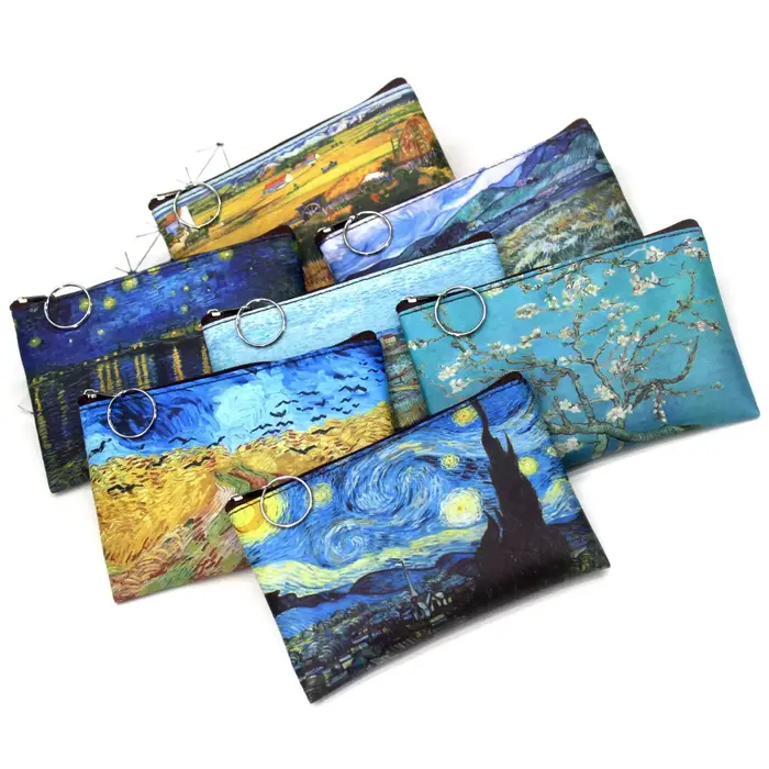 Sac à cosmétiques en toile de peinture à l'huile vintage, Van Gogh Art, tournesol, étoile, lune, nuit, poudres de maquillage, porte-monnaie de voyage, portefeuille