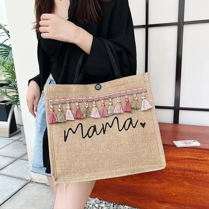 Femmes sac fourre-tout mode maman lettre impression lin sac à main grande capacité bébé sac à couches décontracté